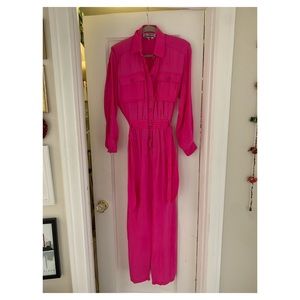 Vintage silk jumpsuit - hot pink - size M